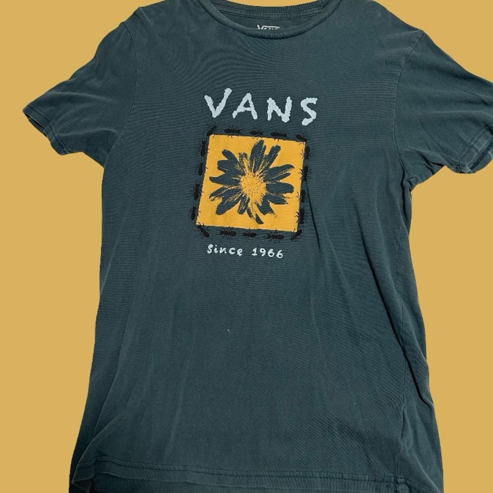 Vans Dark Green Tee with Yellow Floral Graphic